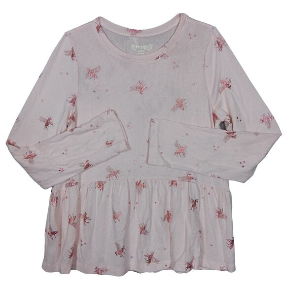 Mudd Girl's Top Size XL 14/16 Light Pink Sparkly Unicorn Print Long Sleeve - Picture 1 of 7